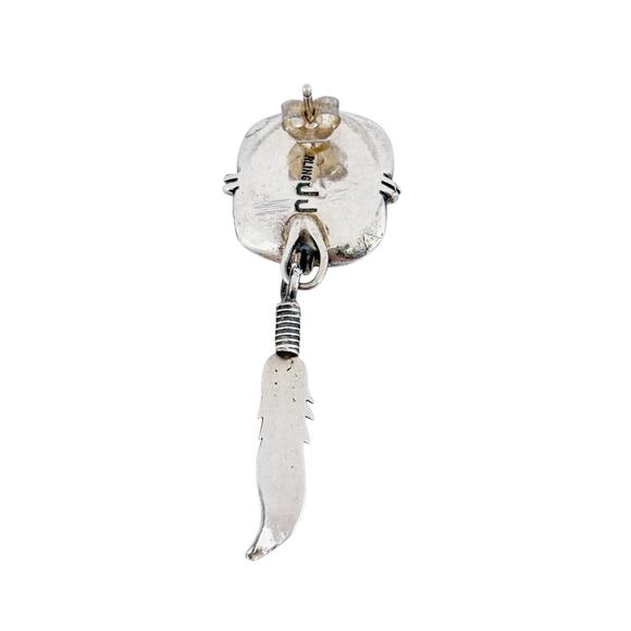 JJ Signed Sterling Silver 925 Single Earring | Southwest Turquoise Coral Onyx - Picture 6 of 8